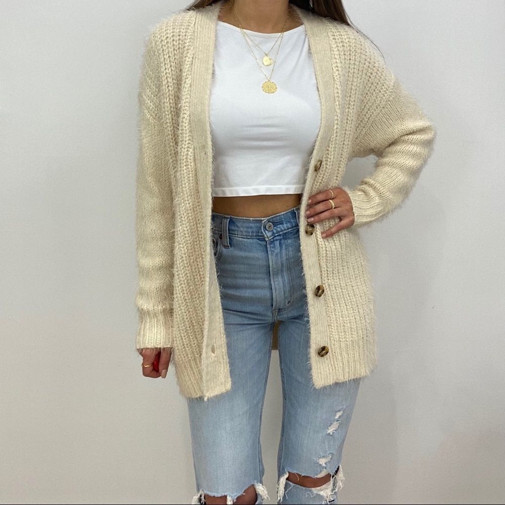 NWT Cream Knit Button Up Sweater Cardigan - Picture 5 of 5